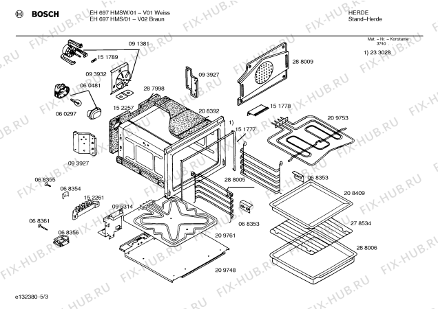 Схема №5 EH697HMSW с изображением Ремкомплект для духового шкафа Bosch 00298887