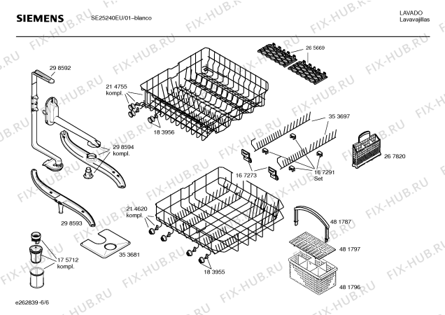 Схема №6 SE25240EU с изображением Инструкция по установке и эксплуатации для посудомоечной машины Siemens 00529396