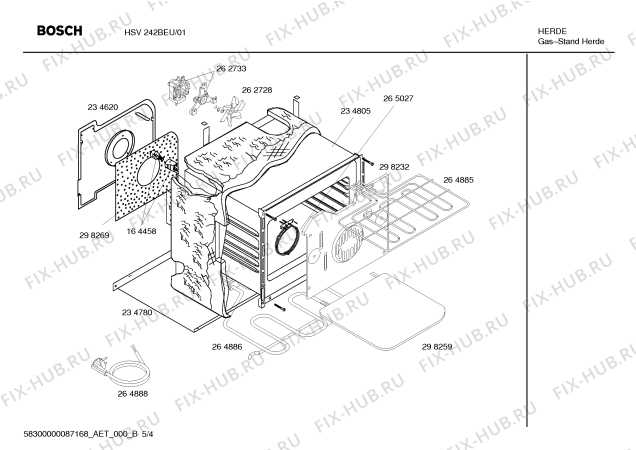 Схема №5 HSV242BEU с изображением Корпус для духового шкафа Bosch 00234805
