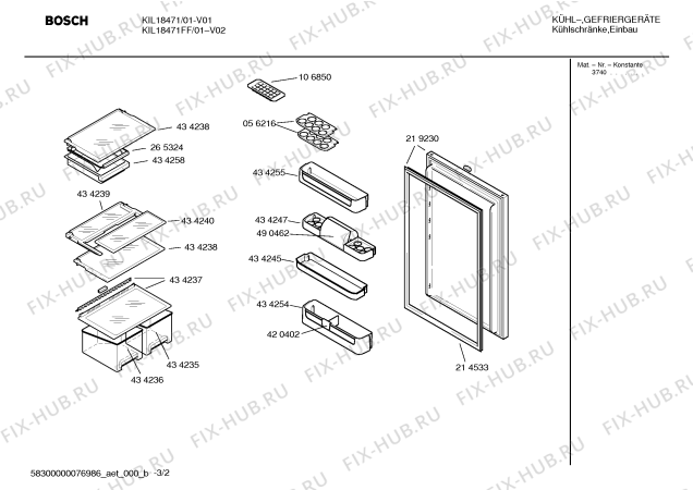 Взрыв-схема холодильника Bosch KIL18471 - Схема узла 02