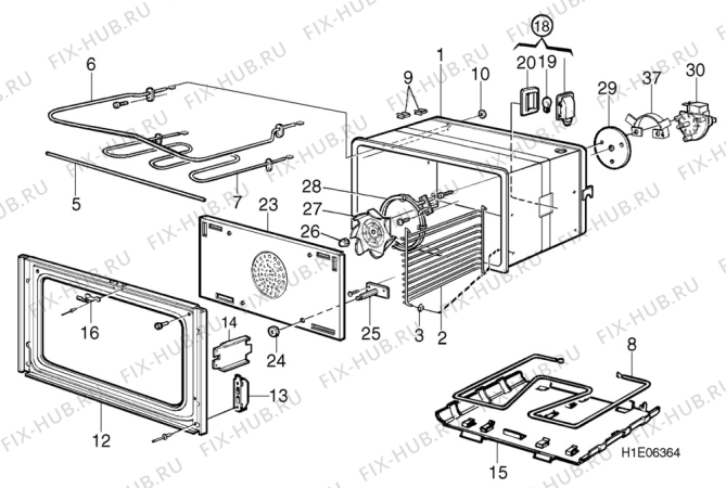 Взрыв-схема комплектующей Electrolux EK6175 - Схема узла H10 Main Oven Cavity (large)