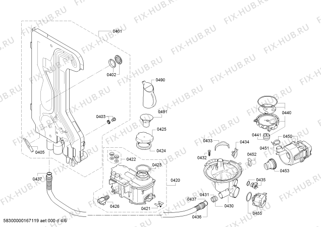 Взрыв-схема посудомоечной машины Bosch SMU57L15EU SilencePlus - Схема узла 04