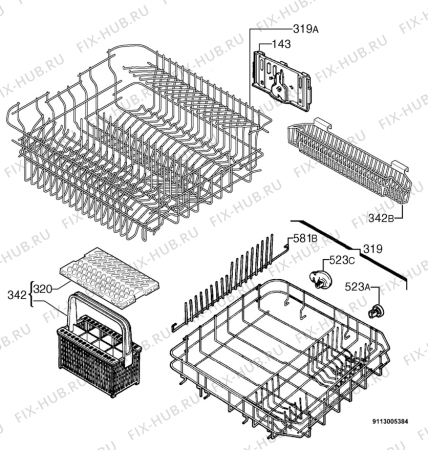 Взрыв-схема посудомоечной машины Electrolux ESL6180 - Схема узла Basket 160