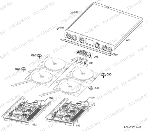 Взрыв-схема плиты (духовки) Electrolux EKI9000W3 - Схема узла Hob