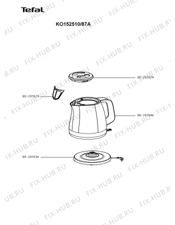 Схема №1 KO152510/87A с изображением Элемент корпуса для чайника (термопота) Tefal SS-207030
