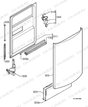 Взрыв-схема посудомоечной машины Zanussi DE4755 - Схема узла Door 003