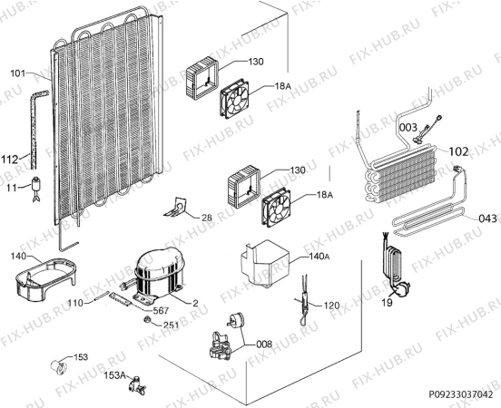 Взрыв-схема холодильника Electrolux ERC2395AOW - Схема узла Cooling system 017