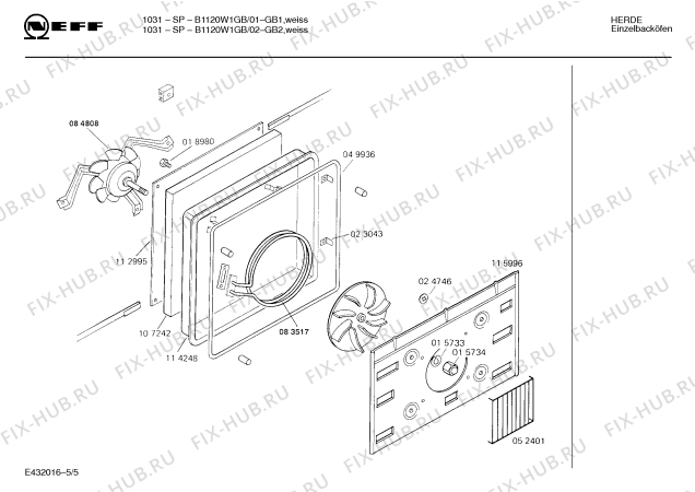 Взрыв-схема плиты (духовки) Neff B1120W1GB 1031SP - Схема узла 05