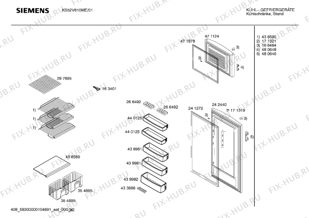 Взрыв-схема холодильника Siemens KS52V610ME - Схема узла 02