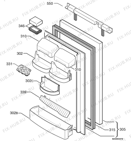 Взрыв-схема холодильника Electrolux KUI4124 - Схема узла Door 003