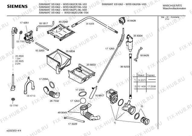 Схема №4 WXS1062 SIWAMAT XS 1062 с изображением Таблица программ для стиралки Siemens 00587621