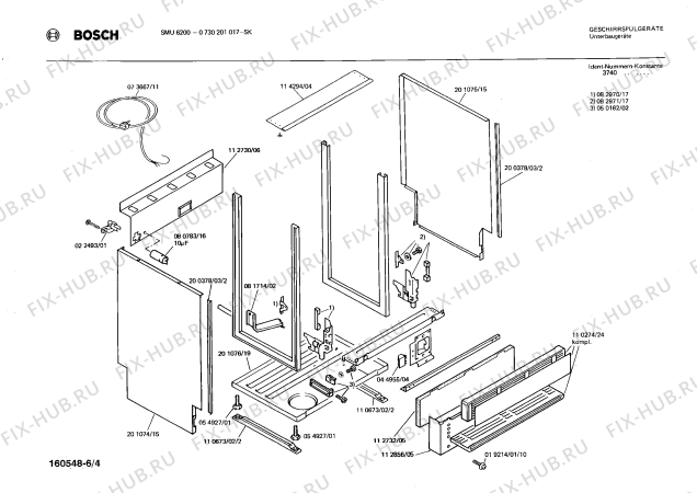 Схема №5 0730201564 SMU6200 с изображением Панель для электропосудомоечной машины Bosch 00112807