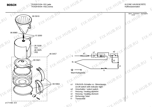 Взрыв-схема кофеварки (кофемашины) Bosch TKA2918 - Схема узла 02