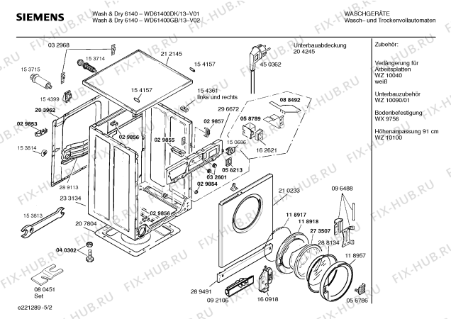 Схема №5 WD61400DK Wash & Dry 6140 с изображением Инструкция по установке/монтажу для стиралки Siemens 00523018