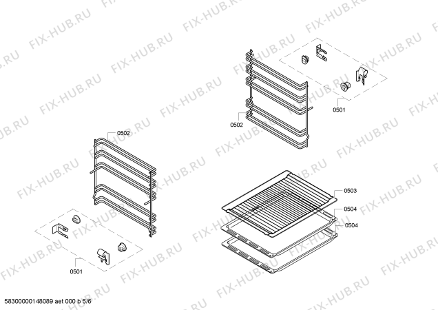 Взрыв-схема плиты (духовки) Siemens HR74W525N - Схема узла 05