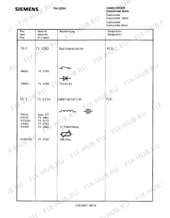 Схема №34 FA122G4 с изображением Инструкция по эксплуатации для видеотехники Siemens 00530573