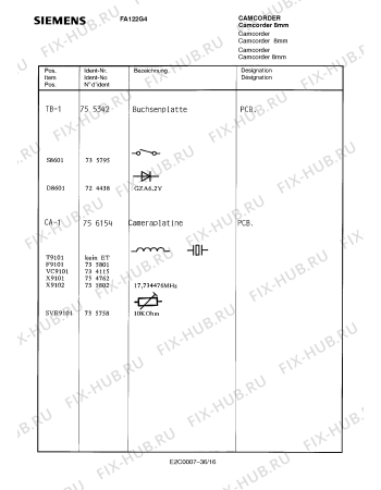 Схема №34 FA122G4 с изображением Трансформатор для видеоаппаратуры Siemens 00737001