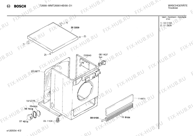 Схема №4 WMT200014B T2000 с изображением Панель для сушильной машины Bosch 00118542