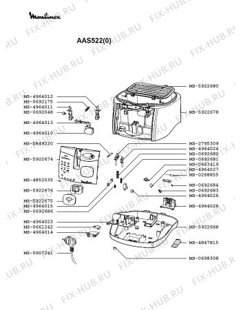 Взрыв-схема тостера (фритюрницы) Moulinex AAS522(0) - Схема узла DP002136.1P2