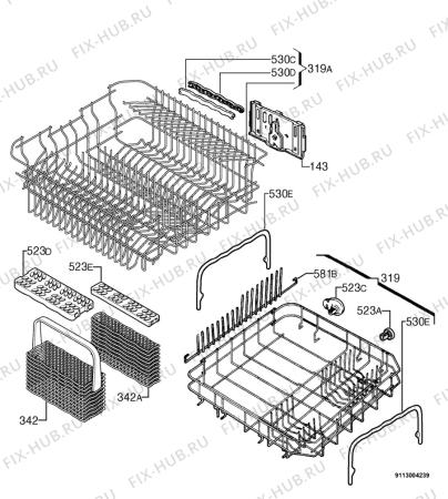Взрыв-схема посудомоечной машины Zanussi DE7443 - Схема узла Basket 160