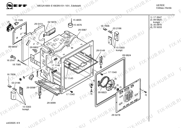 Взрыв-схема плиты (духовки) Neff E1663N1 MEGA 1669 - Схема узла 04