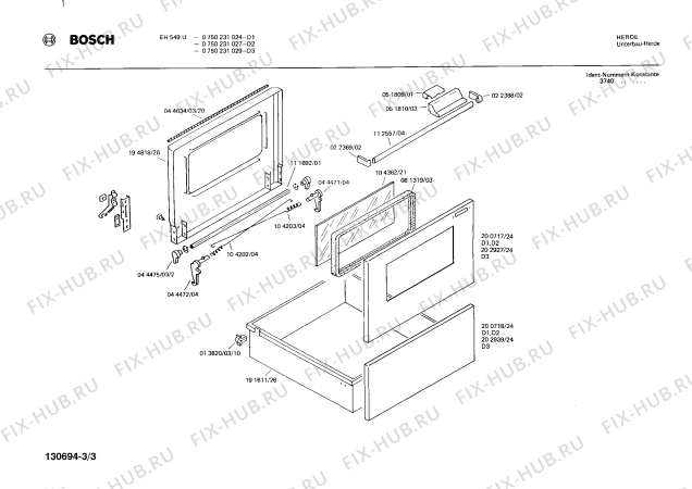Взрыв-схема плиты (духовки) Bosch 0750231027 EH549U - Схема узла 03