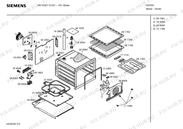 Взрыв-схема плиты (духовки) Siemens HN55327EU - Схема узла 03