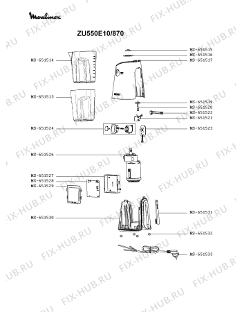 Схема №1 ZU550E10/870 с изображением Запчасть для электросоковыжималки Moulinex MS-651617