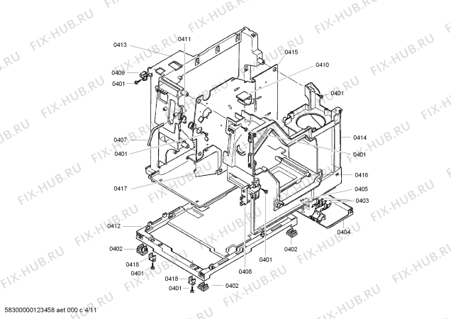 Схема №11 TCA6001CH Benvenuto B20 с изображением Задняя часть корпуса для кофеварки (кофемашины) Siemens 00423633