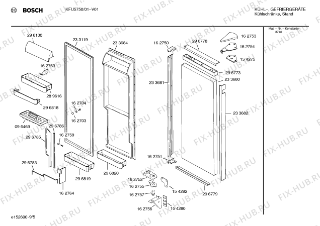 Схема №9 KFU5750 с изображением Крышка для холодильной камеры Bosch 00296821