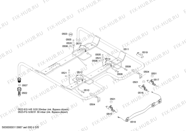 Взрыв-схема плиты (духовки) Bosch HSV52C020T - Схема узла 05