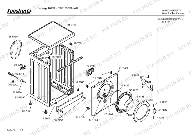 Взрыв-схема стиральной машины Constructa CW61082 Energy 1000S - Схема узла 02