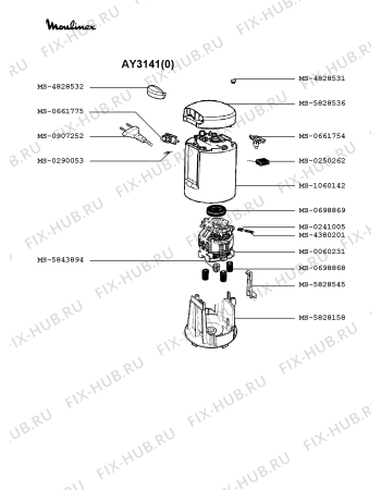 Взрыв-схема блендера (миксера) Moulinex AY3141(0) - Схема узла 3P001361.1P2