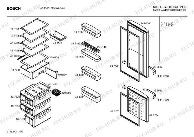 Взрыв-схема холодильника Bosch KGS36310EX - Схема узла 02