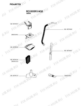 Взрыв-схема пылесоса Rowenta RO1855R1/4Q0 - Схема узла 9P004000.5P2