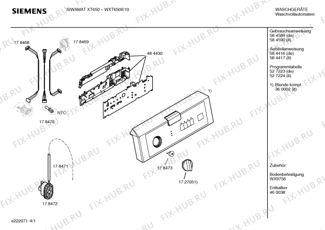 Схема №4 WXT650II Siemens SIWAMAT XT650 electronic AQUA GUARD с изображением Инструкция по эксплуатации для стиралки Siemens 00584589