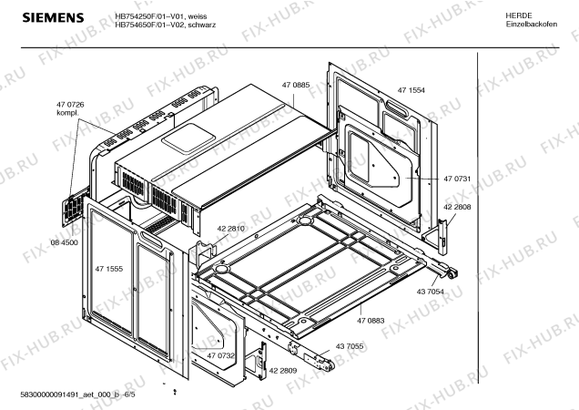 Взрыв-схема плиты (духовки) Siemens HB754250F - Схема узла 05