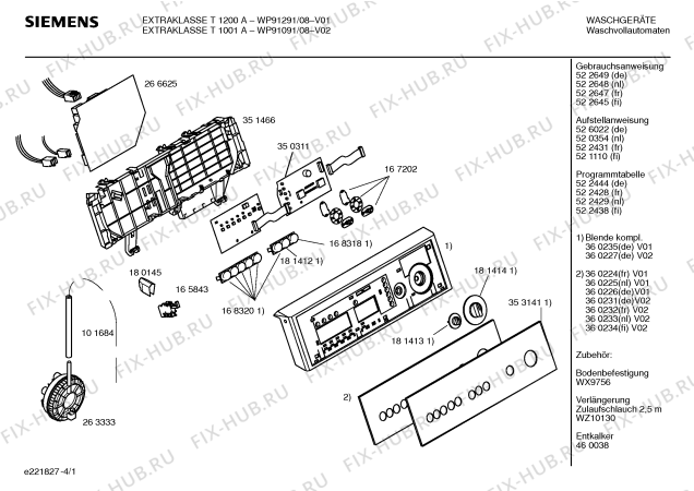 Схема №4 WP91291 EXTRAKLASSE T1200A с изображением Панель управления для стиральной машины Siemens 00360235