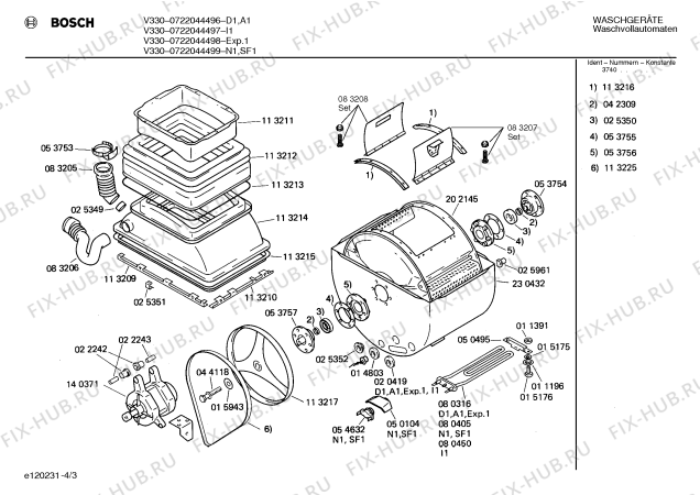 Взрыв-схема стиральной машины Bosch 0722044498 V330 - Схема узла 03