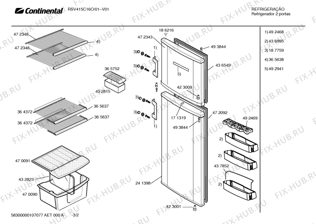 Взрыв-схема холодильника Continental RSV415C16O CONTINENTAL - Схема узла 02