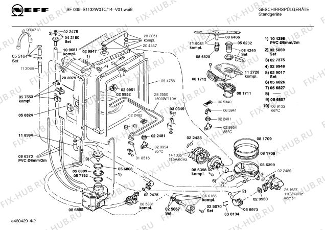 Взрыв-схема посудомоечной машины Neff S1132W0TC - Схема узла 02