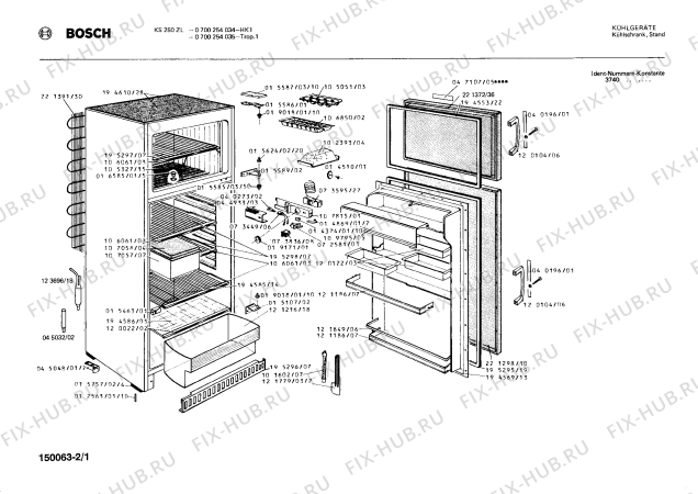 Схема №1 0700254034 KS250ZL с изображением Решетка для холодильной камеры Bosch 00195298
