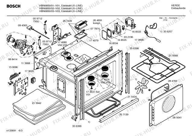 Взрыв-схема плиты (духовки) Bosch HBN68S0 - Схема узла 03