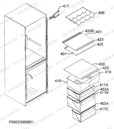 Взрыв-схема холодильника Electrolux EN3200MHW - Схема узла Internal parts