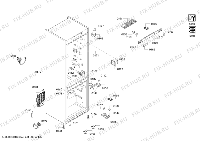Схема №5 KG56NAW22N с изображением Дверь морозильной камеры для холодильника Siemens 00688163