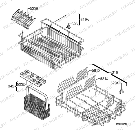 Взрыв-схема посудомоечной машины Privileg 639003_11143 - Схема узла Basket 160