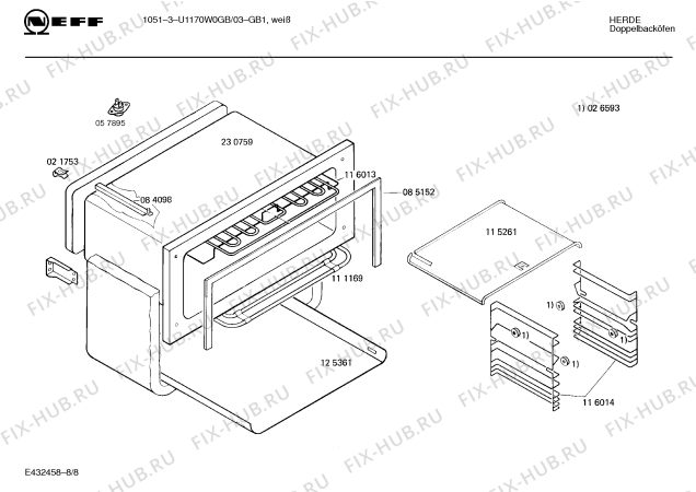 Схема №8 U1150W1GB 1051-2 с изображением Планка для плиты (духовки) Bosch 00270714