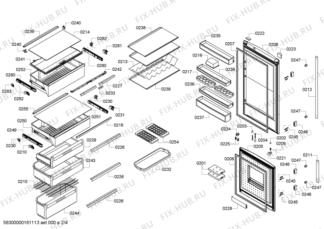 Схема №4 K5890X4RU с изображением Дверь для холодильной камеры Bosch 00247680