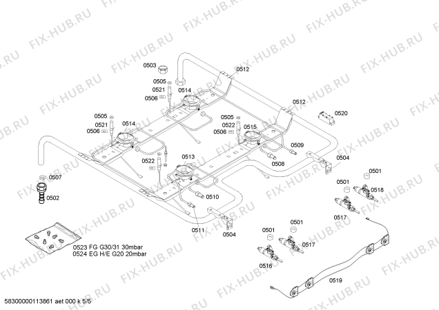 Взрыв-схема плиты (духовки) Bosch HSV524020T - Схема узла 05