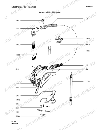 Взрыв-схема пылесоса Electrolux VAMPYRINO ECL-C3A - Схема узла Accessories
